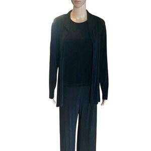 Black‎ 3 Piece Pant Suit Set Tank Top Duster Jacket Office